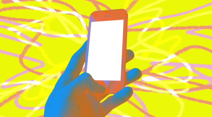 brightly colored image of a hand holding a cellphone